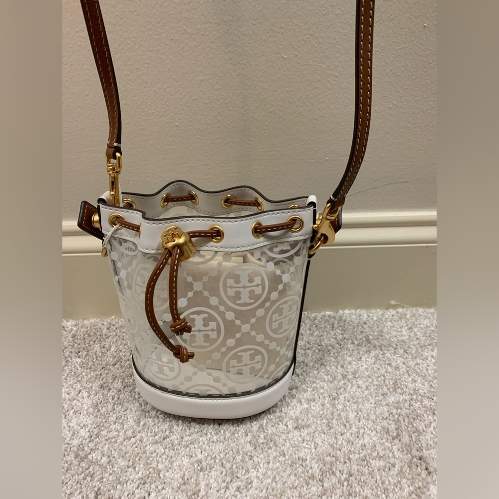 Tory Burch Clear Monogram Mini Bucket Bag